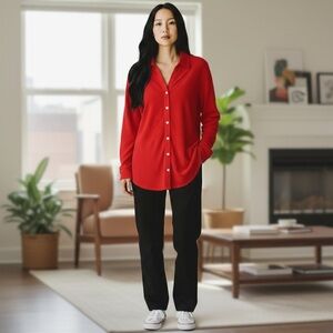 Soft Surroundings Button Front Tunic Top Size Medium – 100% Cotton Long Sleeve